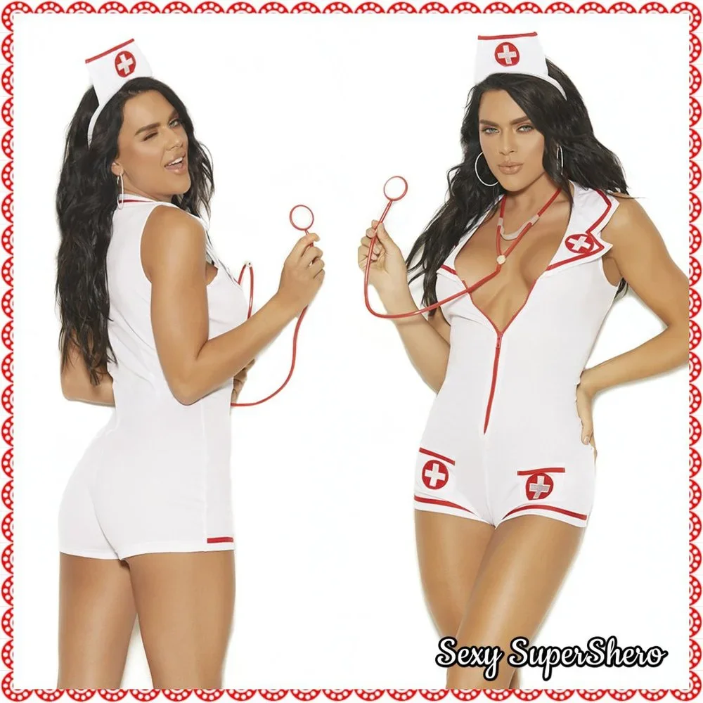 📸 🆕🏥Racy RN 2 piece Romper & Headpiece Costume set/cosplay/Halloween/Roleplay - Picture 3 of 4